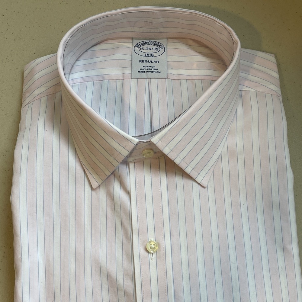 NWT Brooks Brothers 1818 Button Down Shirt Mens 16 34/35 100% Cotton Pink Stripe - Picture 2 of 11
